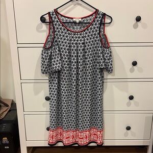 Stylish Black and White Dress with Red Accents
